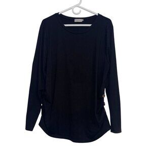 Black Long Sleeve Womens Top With Decorative Wooden Buttons By Coolmee